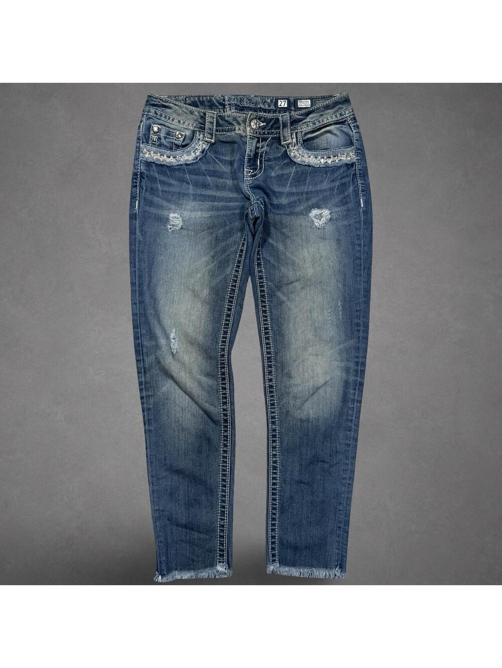 Miss Me Signature Ankle Skinny Distressed Embellished Jeans Size 27